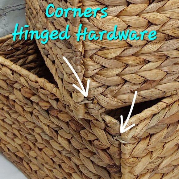 HAND WOVEN WATER~HYACINTH FOLDING STORAGE CUBE BASKETS 2-PIECE SET - Picture 9 of 16